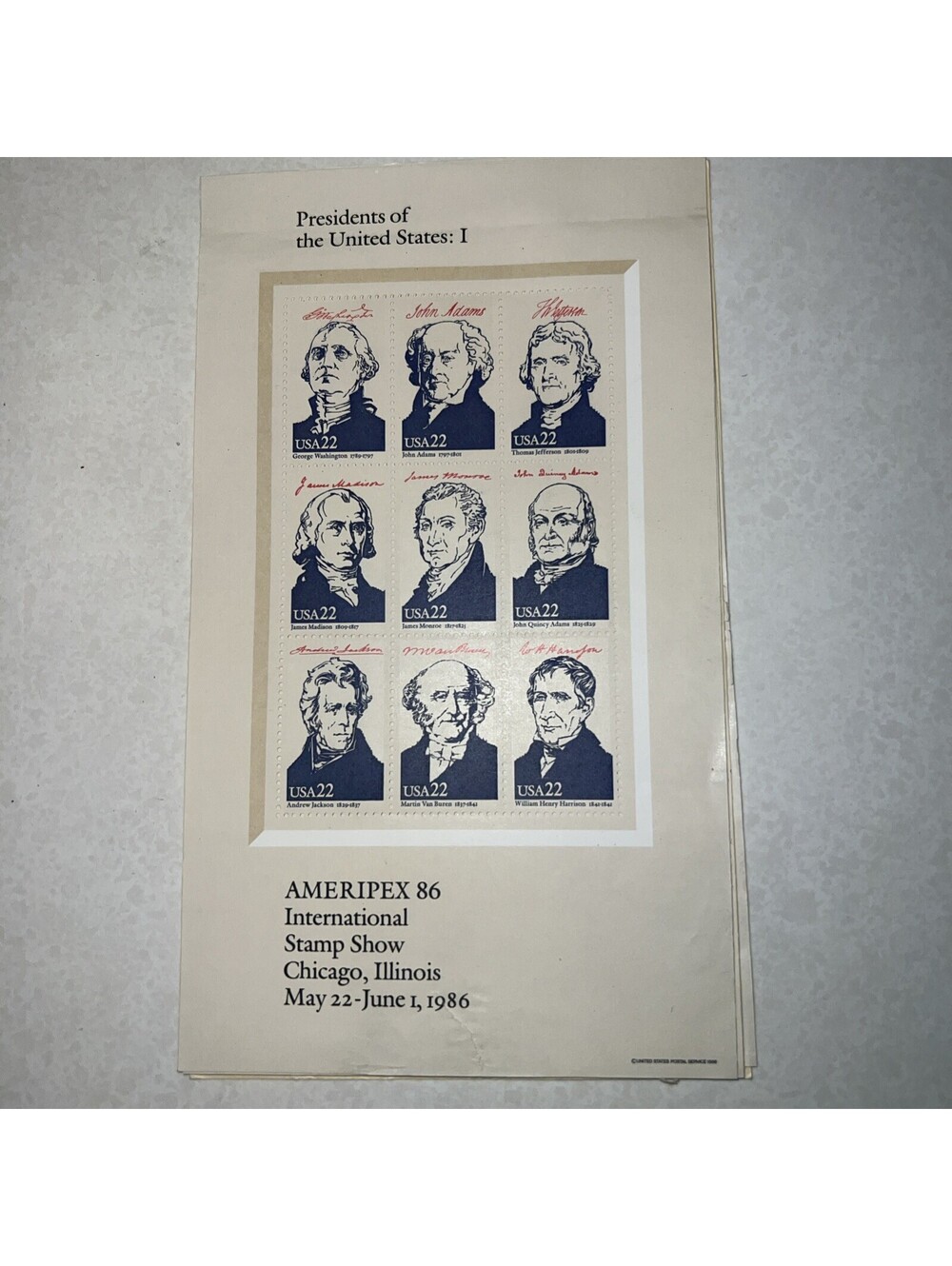 Presidents of the US-AMERIPEX '86 Collection (4 sheets) International Stamp Show